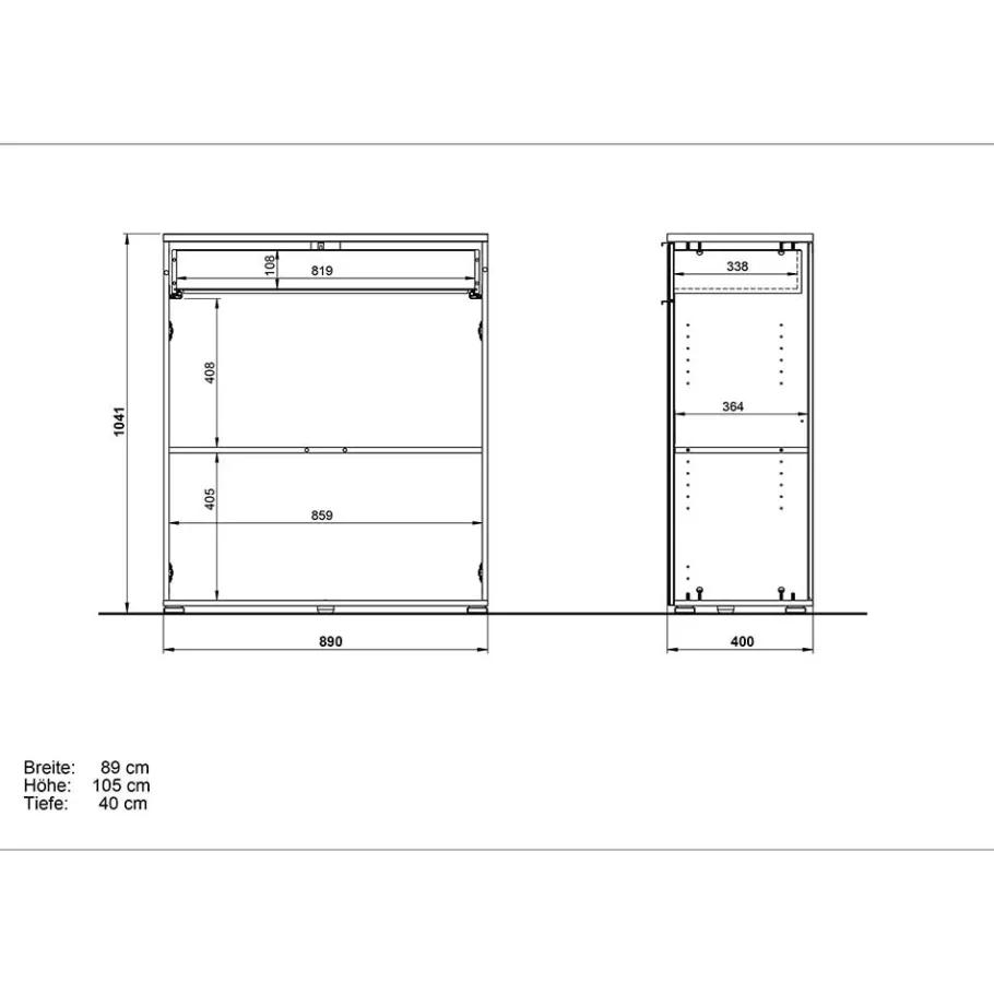 Hot Wohnen 89x105x40 Vertiko in Weiß Glas & Eiche - Reestyl