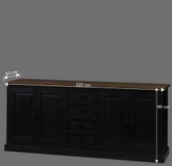 Hot Wohnen 220x96x53 Vintage Design Anrichte in Schwarz - Niovan