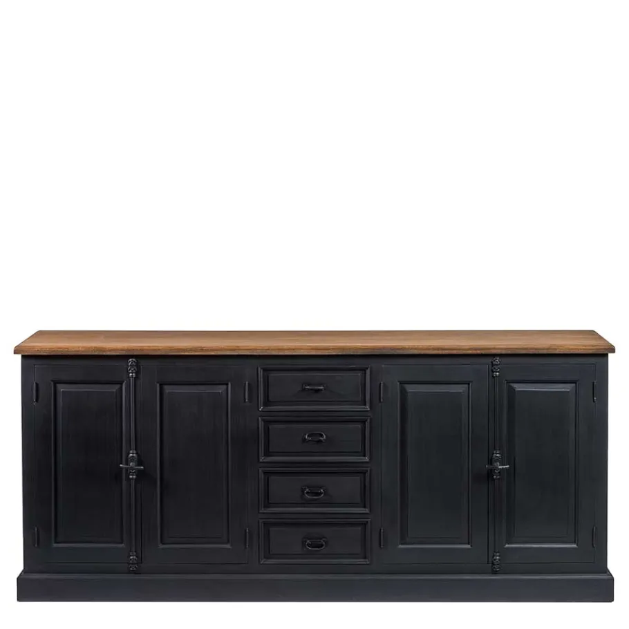 Hot Wohnen 220x96x53 Vintage Design Anrichte in Schwarz - Niovan