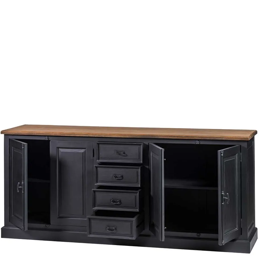 Hot Wohnen 220x96x53 Vintage Design Anrichte in Schwarz - Niovan