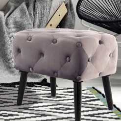 Best Wohnen 60x48x40 Vintage Design Hocker aus Samt Grau - Rino