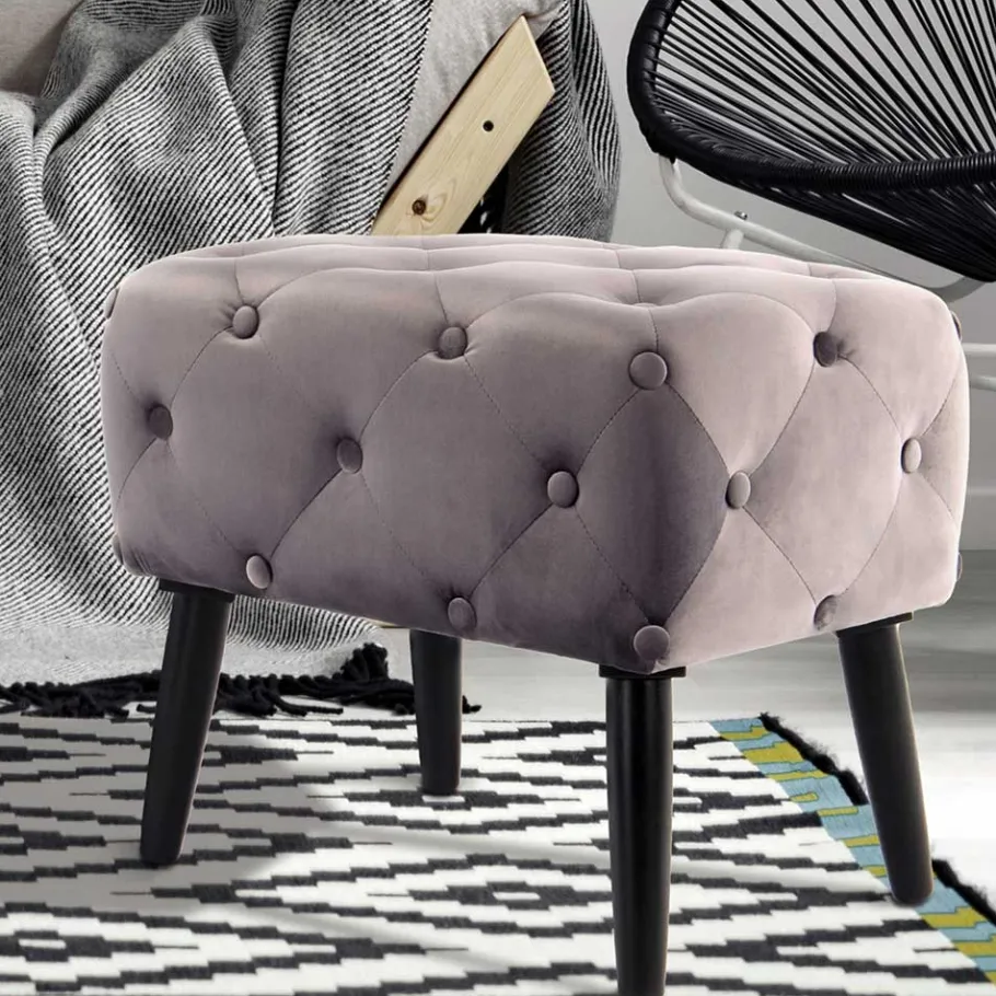 Best Wohnen 60x48x40 Vintage Design Hocker aus Samt Grau - Rino