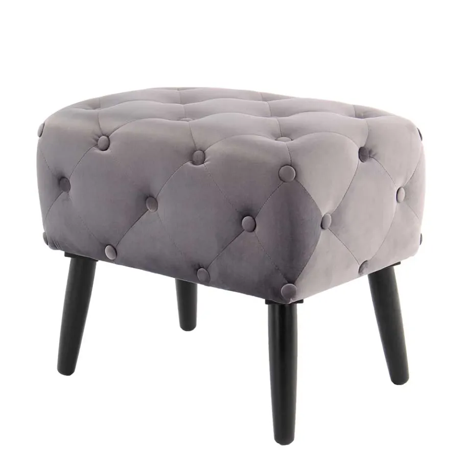 Best Wohnen 60x48x40 Vintage Design Hocker aus Samt Grau - Rino
