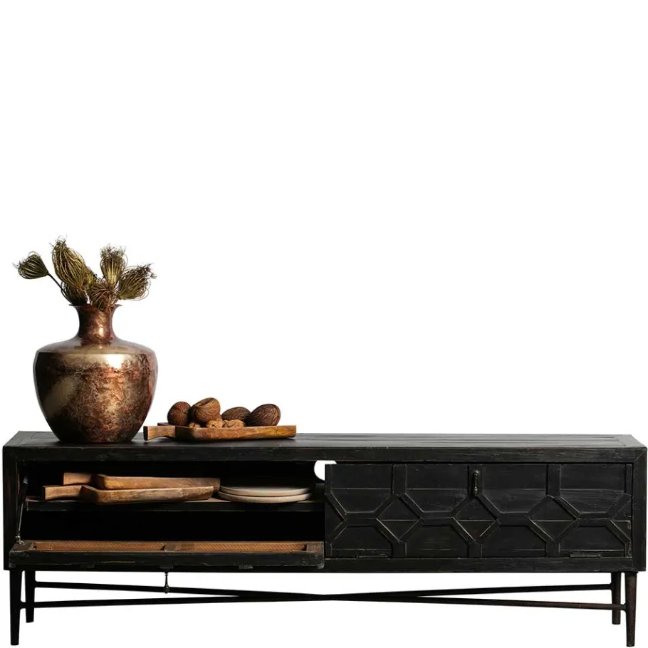 Outlet Wohnen 160x50x45 Vintage Design Lowboard in Schwarz - Illestra