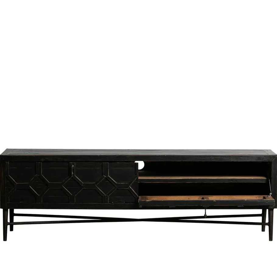 Outlet Wohnen 160x50x45 Vintage Design Lowboard in Schwarz - Illestra