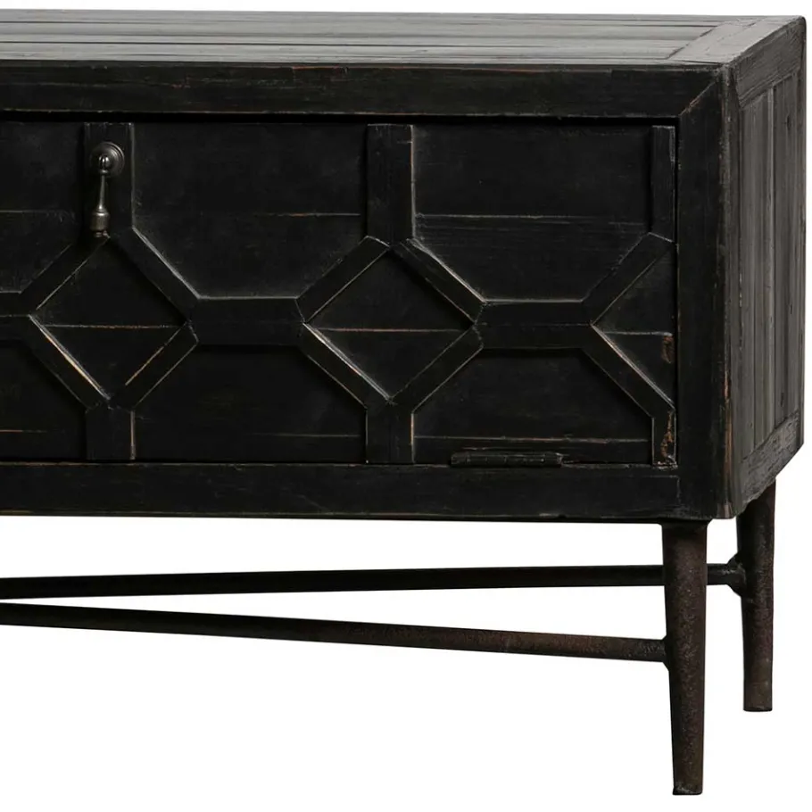 Outlet Wohnen 160x50x45 Vintage Design Lowboard in Schwarz - Illestra