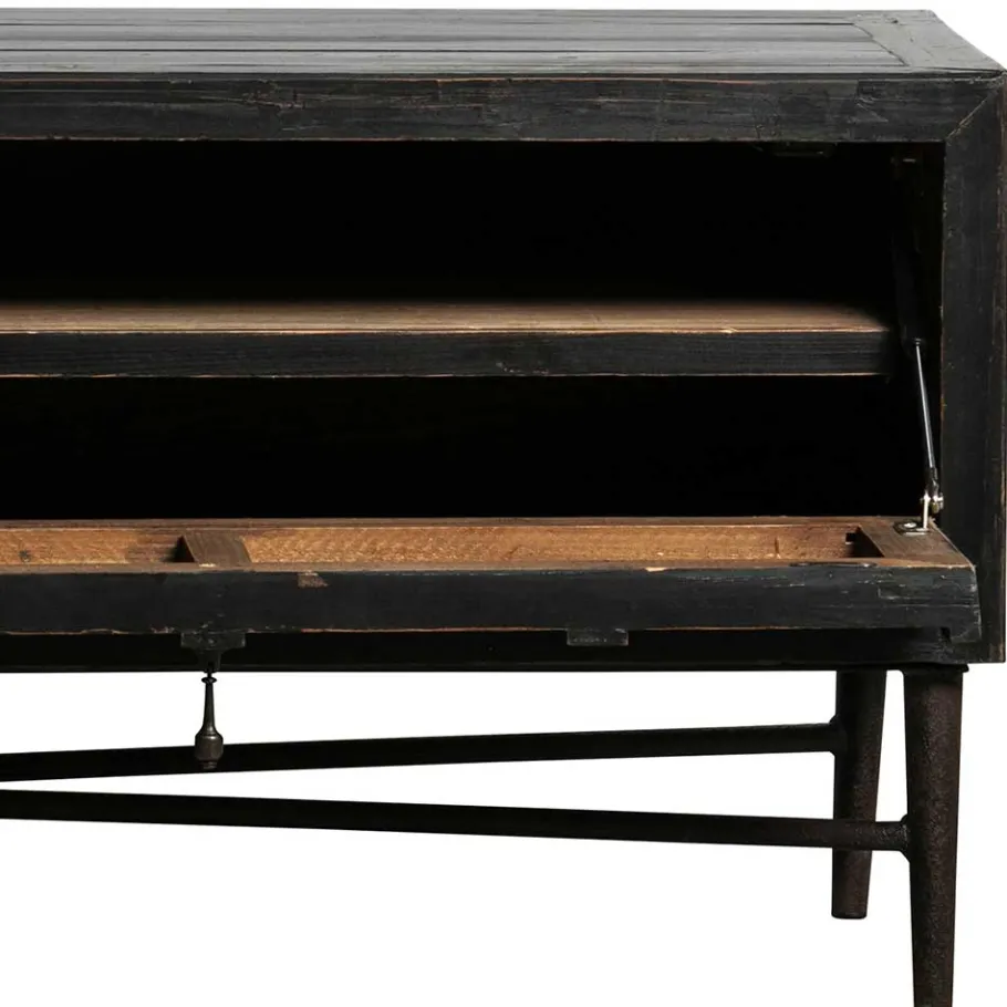 Outlet Wohnen 160x50x45 Vintage Design Lowboard in Schwarz - Illestra