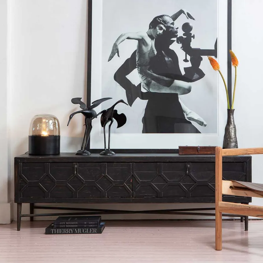 Outlet Wohnen 160x50x45 Vintage Design Lowboard in Schwarz - Illestra