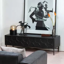 Outlet Wohnen 160x50x45 Vintage Design Lowboard in Schwarz - Illestra