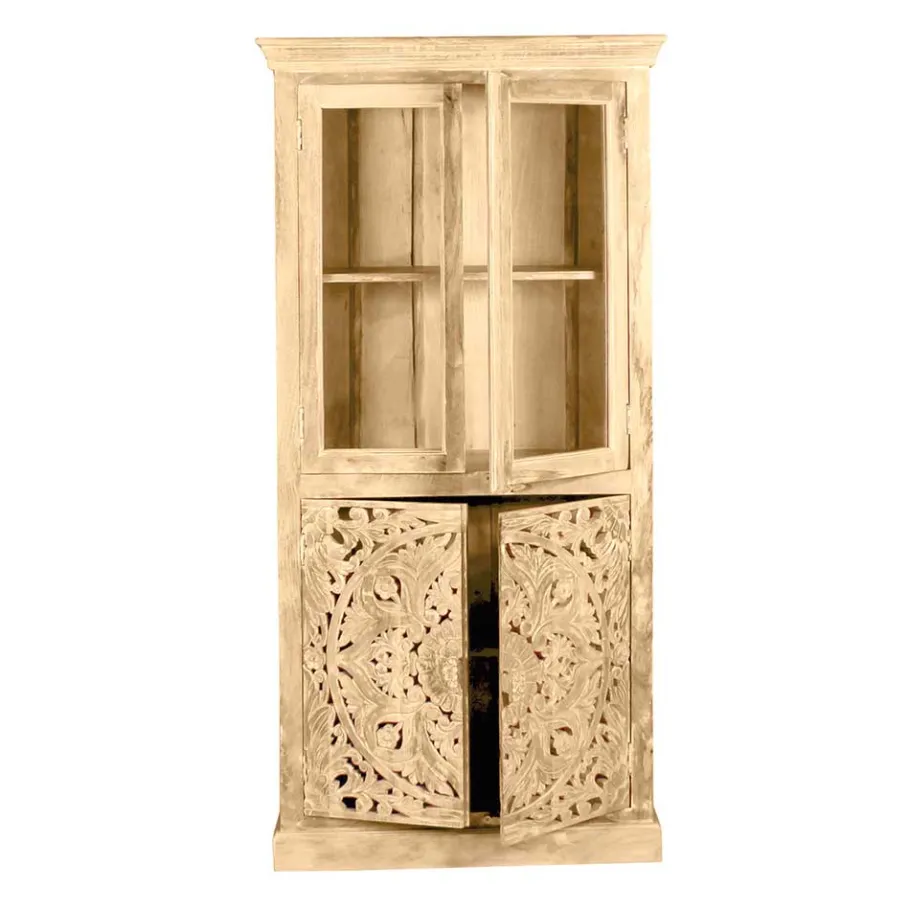 Discount Wohnen 90x180x45 Vintage Holzvitrine mit Schnitzerei - Runiasa