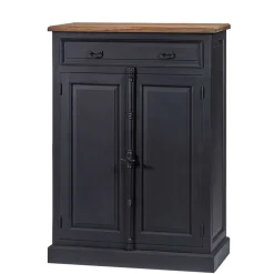 New Wohnen 100x141x51 Vintage Vertiko in Schwarz & Teakfarben - Niovan