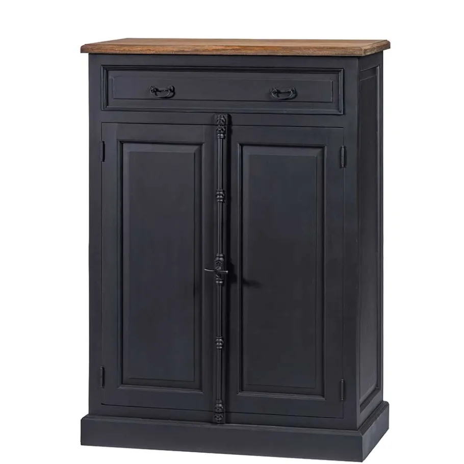 New Wohnen 100x141x51 Vintage Vertiko in Schwarz & Teakfarben - Niovan