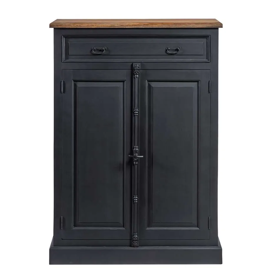 New Wohnen 100x141x51 Vintage Vertiko in Schwarz & Teakfarben - Niovan