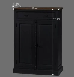 New Wohnen 100x141x51 Vintage Vertiko in Schwarz & Teakfarben - Niovan