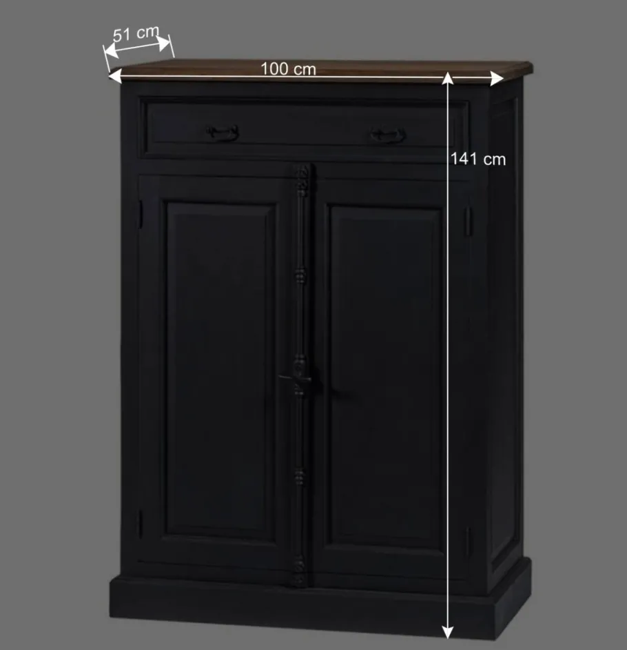 New Wohnen 100x141x51 Vintage Vertiko in Schwarz & Teakfarben - Niovan