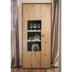 Wohnen 93x210x38 Vitrinenschrank in Eiche Holzdekor - Nikdus