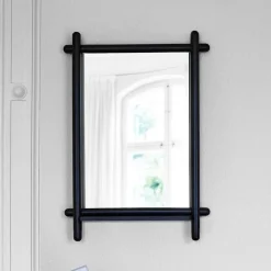 Outlet Wohnen 52x74x12 Wandspiegel in Schwarz Eichenrahmen rund - Evlinu