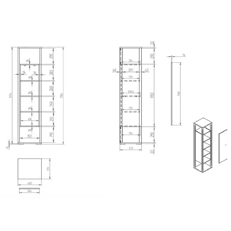 Clearance Wohnen 40x178x37 Wohnzimmer Schrank in Grau & Anthrazit - Ridona I