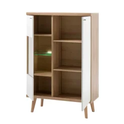 Clearance Wohnen 90x134x40 Wohnzimmerschrank in Weiß & Eiche - Cablos