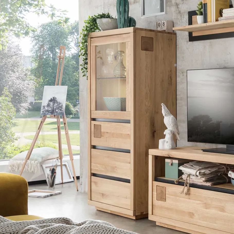 Online Wohnen 65x148x40 Wohnzimmerschrank mit Glastür - Embleys