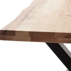 Outlet Wohnen Zerreiche Tisch mit Naturkante und X-Füßen - Yelna