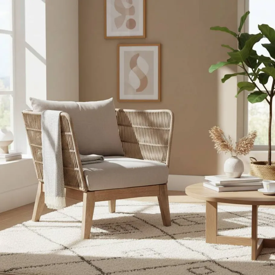 Best Wohnen Zwei Lounge Sessel Jelaninos mit Holz & Geflecht (2er Set)