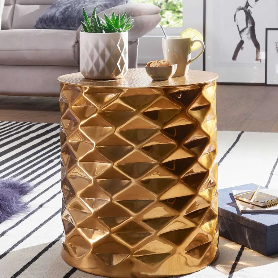 Hot Wohnen Zylinderform Metalltisch in Gold - Tunes